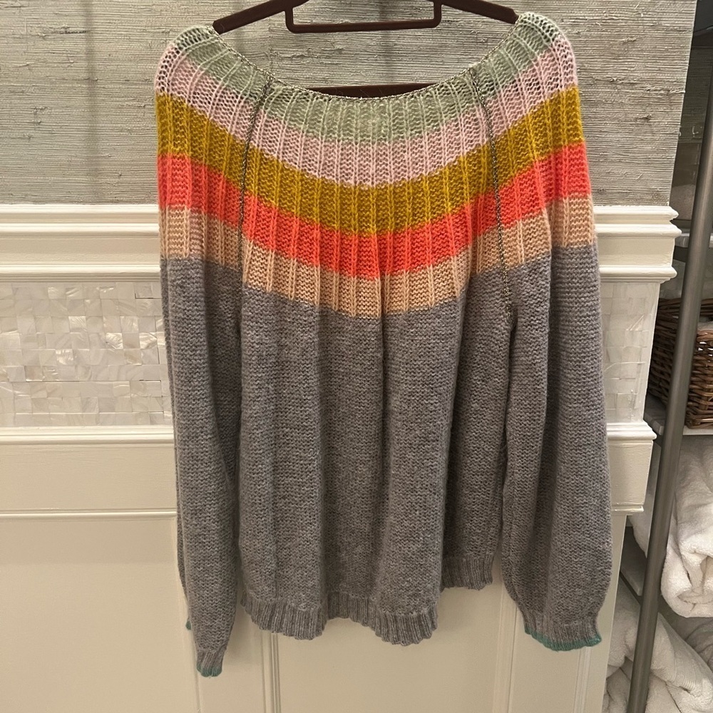 NWT new Anthropologie Colleen sweater large petite LP gray rainbow shimmer - Picture 14 of 17
